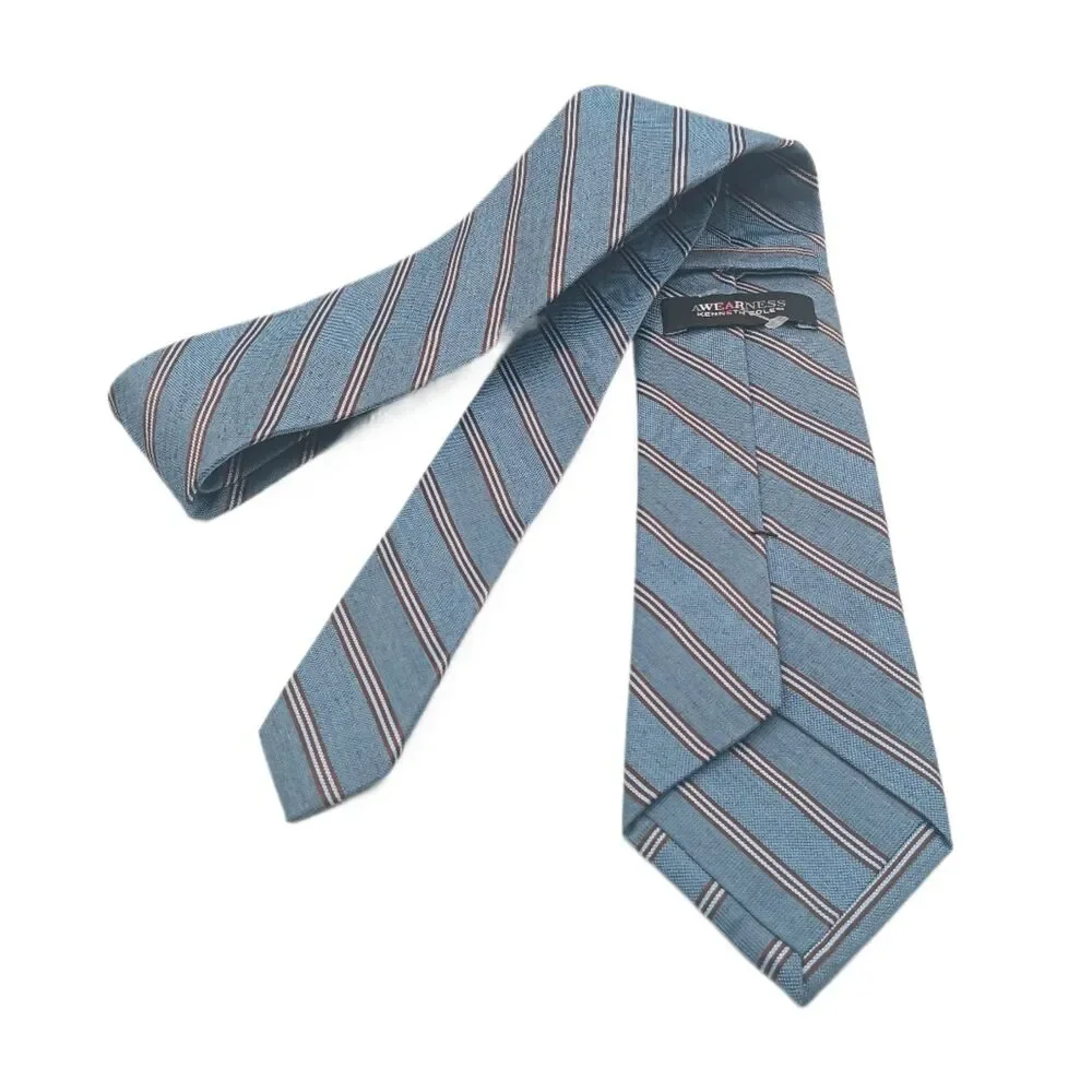 Awearness Kenneth Cole Silk Repp Tie Mens 61” Blue Brown Stripe Woven Classic Ne